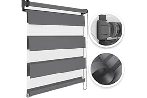 Estika Store Jour Nuit sans percage - 135 cm x 150 cm - Gris - Stores Enrouleurs pour Salon, Chambre et Cuisine, Stores intérieurs, Rideau fenetre sans percage