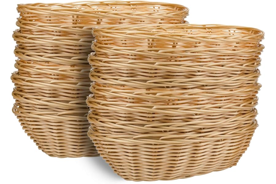 Yesland 16 Pack Plastic Oval Baskets, Food Storage & Fruit Basket, 22 x 15.8 x 6 cm Basket Bin for Kitchen, Restaurant, Centerpiece Display