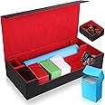 Kigeli Xmas Magnetic Card Game Deck Storage Box Fit 5 Deck Card Box with Mat Case and Removable Compartment Playing Deck Card Box Compatible with MTG TCG Commander Card (Black and Red)(Black and Red)