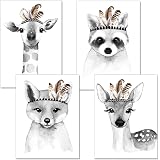 4 Posters Chambre Enfant Format A4 - Décoration Animaux Mignons