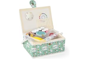 NOTIONSLAND Sewing Baskets for Home, Medium-Sized Sewing Box for Storage and Organisation, Sewing Basket with Accessories, Gift for Christmas, Thanksgiving, Mother's Day (Green Sewing Cats)