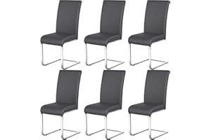 Yaheetech 6pcs Modern Dining Chairs w/Chrome Legs Leather High Back Kitchen Dining Room Home Furniture Gray