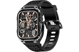 VISOOM TPU Watch Strap with Metal Case Compatible with Apple Watch Strap 45mm 44mm, Men Rugged Stainless Steel Protective Bumper Cover Replacement iWatch Bands for Series 9/8/SE/7/6/SE/5/4