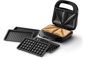 Philips Sandwichera Serie 5000-3 juegos de platos para paninis, sándwiches y gofres, placas antiadherentes para parrilla, cortar y sellar, 750 W de potencia, negro (HD2350/80)