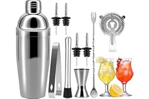 BEOIUCZZY Cocktailshaker Set, 750ML Cocktail Shaker Edelstahl Professioneller Cocktailmixer Bar Cocktailset Kit 10-Teiliges Edelstahl Shaker Bar Zubehör Barware Set für Zuhause oder die Bar