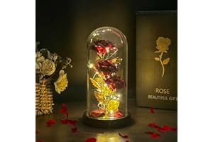 HEMIRO Eternal Rose in Glass, Mother's Day Gifts for Mum, Beauty and the Beast Eternal Rose, Rose in Glass with LED in a Glass Dome, Gifts for Women, Mum, Grandma, Girlfriend