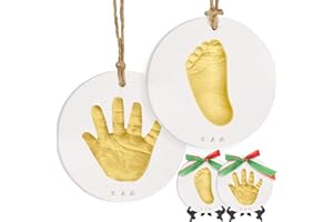 Kit souvenir Ornement avec empreinte de main pour bébé - Ornements personnalisés pour nouveau-né - Chevalet pour kit souvenir d'art de bébé - Cadeaux Perfect Baby Shower (Gold Paint)