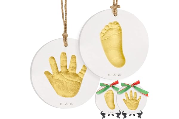 Kit souvenir Ornement avec empreinte de main pour bébé - Ornements personnalisés pour nouveau-né - Chevalet pour kit souvenir d'art de bébé - Cadeaux Perfect Baby Shower (Gold Paint)