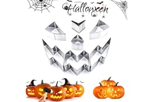 BAYUYI 7 Pezzi Kit Intaglio Zucca Halloween, Kit per intagliare la zucca di Halloween, Strumenti Inossidabile Professionale Per Intagliare con Stampi Set Intaglio Zucca Per Bambino adulto