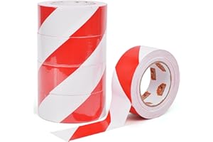 TAPEBEAR Caution Tape, Hazard Tape, Self Adhesive Warning Tape For Steps, Red/White High Visibility Tape For Outdoor, Crime Scene Barrier, 2inch X 50yard (50mm x 45m),5ROLLS