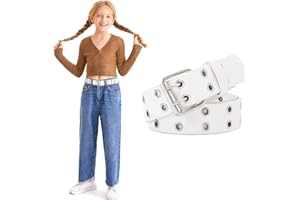 WERFORU Cinturón infantil de piel sintética para pantalones vaqueros con doble ojal