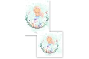 GENERIC Set of 2 Laminated Colouring Book Page Protectors. Stops Bleed Through. Free Alcohol Cleaning Wipes Included! (Mermaid - Green)