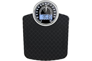 Adamson Bilancia Pesapersone Ibrida - Digitale & Analogica 2-in-1 - Fino a 180 kg - Ampio Display con Retroilluminazione - Robusto Vetro Temperato - Lettura Facile - NUOVO - Diamante Nero