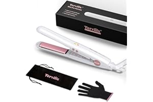 Terviiix Mini Hair Straighteners for Short Hair with Adjustable Temperature, Dual Voltage Tourmaline Ceramic Portable Travel Mini Straightener,1/2 Inch Small Flat Iron with Pouch, Auto Shut Off,White