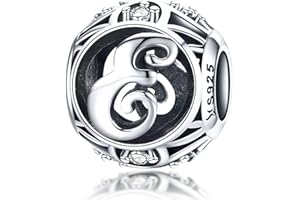 LaMenars Letras Abalorios Charms Originales Plata de Ley 925 Colgantes de Alfabeto A-Z con Circonita Cúbica para Pandora & Europeo Pulseras Brazaletes Collares para Mujer
