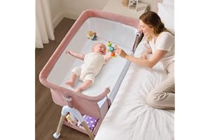 COZYDWELLS 3 in 1 Baby Beside Crib for Babies from Birth to 9kg, Portable Baby Cot Bed Travel Baby Bassinet Bedside Crib Adjustable Height & Incline 4 Lockable Wheels Baby Co-Sleeper for Newborn Infant Pink