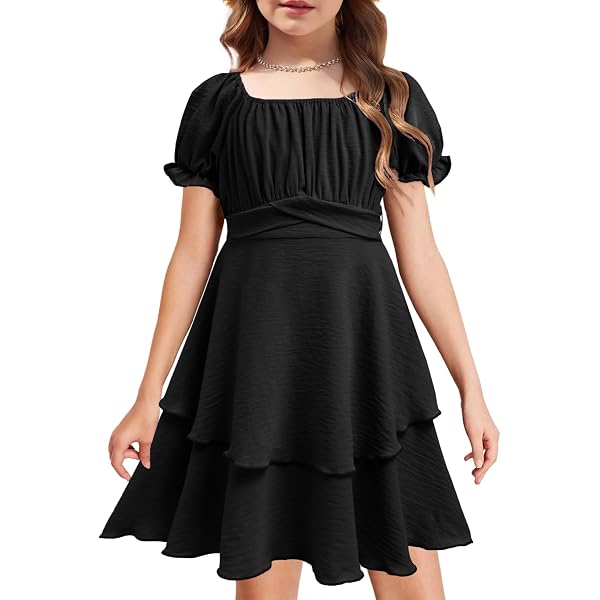 Robe En Tulle à Manches Volants Pour Fillette - Taille élastique Avec Nœud, Coton Doux