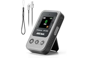 AEGTEST AGT-2309 Détecteur de monoxyde de Carbone Portable, Mini détecteur Rechargeable, Autonomie 15 Jours, Cordon pour Voyage et Camping, Alarme sonore et visuelle, 0–1000 ppm – Gris