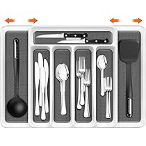 Range-couverts Tiroir Extensible 24-41 Cm - 7 Compartiments, Plastique PP Sans BPA, Noir, Facile à Nettoyer