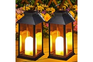 Dekofun Lanterne Solaire Exterieur Jardin 2 Pièces Lampe de Table Solaire Exterieur avec Bougie LED Flamme Vacillante, IP44 Étanche Solaires Exterieur Jardin pour Balcon Terrasse Cour Decoration