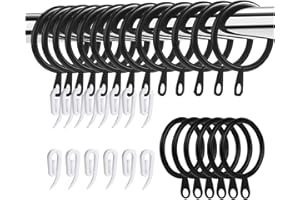 WOVTE 50 Pack Curtain Rings and Hooks, 30mm Metal Drapery Hanging Rings & 50pcs Curtain Hooks Plastic White for Curtains and Rods, Drape Sliding Eyelet Rings(Black, 50 Pack)