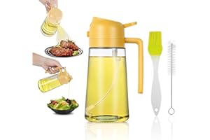 PRO IPLAS Oil Spray Bottle, 470ml Olive Oil Spray Bottle, 2 in 1 Oil Spray and Oil Container, Cooking Oil Spray Glass for Air Fryer BBQ Salad Steak for Kitchen