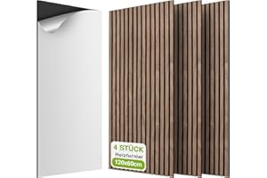JSSZWYP AKK-STAVE Akustikpaneele Holz 2,88m² 120x60cm 4er Set 3D Wandpaneele Holzoptik - schallabsorbierende Wandverkleidung Akustik paneele, selbstklebend für Wohnzimmer und Schlafzimmer (4# Walnuss)