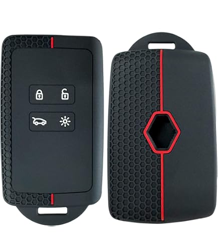 2-delige autosleutelhoes compatibel met Renault 4-knops smart key autosleutel (alleen Keyless Go) met sleutelhanger sleutelhoes sleutelhoes voor Clio/Espace 5/Master Bus/Talisman (lichtgevend