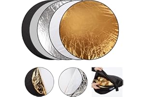 HWAMART 60cm Portable 5-in-1 Collapsible Light Reflector Studio Photography Multi Round Disc Light Reflector, Translucent, Silver, Gold, White, and Black