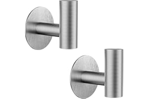 YUET 2 Piezas Adhesivo Gancho De Toalla De Baño, Pegado Chaqueta Metálica Puerta Pesada SUS304 Acero Inoxidable Toalla Bata Armario Ropa Asiento Esponja, Adecuado (Plata Cepillada)