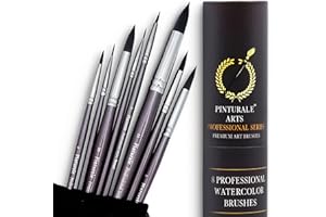 Pinturale Arts® Set Pennelli Acquerello Professionali | Round Series | Set di 8 Pennelli Per Acquerelli | Alto Assorbimento dell'Acqua e Controllo per un Flusso Costante | Pennello Acquerello