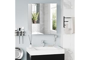 kleankin Mueble de Baño con Espejo Mueble de Pared para Baño con 3 Puertas y Estantes Internos Ajustables 70x15x60 cm Blanco