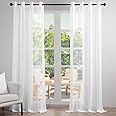 Fmfunctex Tende semitrasparenti in voile grigio argento per camera da letto, 183,8 cm di lunghezza, per soggiorno, con rami, con occhielli, in lino, testurizzate, filtranti la luce, tende per finestra