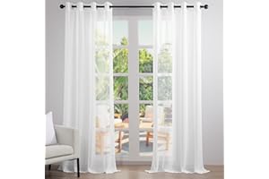 ‎TOPFINEL Topfinel Sheer Curtains Transparente Vorhang Weiß mit Ösen Gardinen aus Voile Polyester Vorhänge Fenster Ösenschal 2er Set 235 cm Lang Ösenvorhang Luftig Dekoschal für Schlafzimmer Wohnzimmer