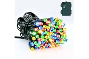 Dalugo Guirlande lumineuse à piles, 5 m, 50 LED, multicolore, câble vert, avec minuterie de 6 h, étanche IP65, minuterie pour l'intérieur et l'extérieur, décorations de Noël