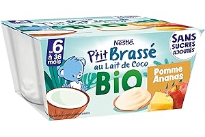 Nestlé Bébé - P'tit Brassé Bio Végétal Lait de Coco Pomme Ananas - dès 6 Mois - 4 x 90g