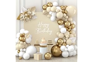 BALLOON GARLAND Arche Ballons Beige, 111 Pièces Kit Guirlande Ballon Decoration Anniversaire Blanc Or et Blanc Sable, Abricot Arche Ballon pour Anniversaire, Mariage, Fête Prénatale, Décoration de Fête Bohème
