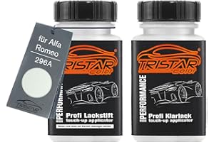 TRISTARcolor Peinture Voiture Crayon de retouche peinture pour Alfa Romeo 296A Bianco Pastello Peinture de base vernis clair 50 ml chacun