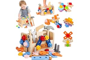 Shrubz 38 Piezas Caja Herramientas Juguetes Niños, Caja Herramientas de Madera Juguetes, Caja Manualidades Herramientas Bricolaje Juguetes Niños 2 3 4 5 Años Montessori Regalos para Niña Niño