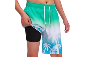 Hill & Sea Badehose Jungen Badeshorts Kinder Schnelltrocknend Boardshorts 2 in 1 Schwimmhose mit Kompression Innenhose Verstellbare Tunnelzug Multi-Style 140-176