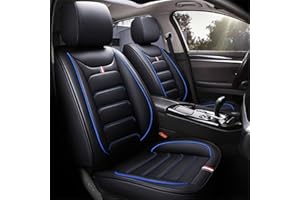 MONREBO 2pcs Car Seat Cover Front Seat Protector Pu Leather Seat Cover for Cars Waterproof Breathable,Vehicle Seat Fit for Toyota Corolla Ford Fiesta Golf and more, Black blue