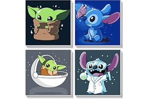 SENQAO Framed Paint by Numbers for Adults Beginners Kids - 4 Pack Cartoon Paint by Numbers Kids on Canvas, DIY Oil Painting Acrylic Paints, Valentine's Day Birthday Gifts for Women Men Kids