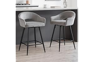 chairus Tabourets de Bar Pivotant Lot de 2 Tabourets Hauts en Velours Chaises et Tabourets de Cuisine avec Pieds en Métal (Gris(Velours)-2)