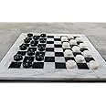 Radicaln Marble Checkers Board Game 15" White & Black– Handmade 2-Player Tournament Draughts Set