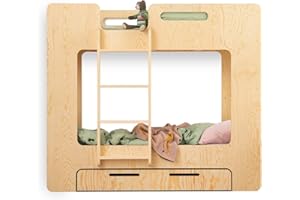 ‎SMARTWOOD SMARTWOOD Kinderbett Mimi DL - Leiter Links Etagenbett 80x160 mit Lattenrost und Rausfallschutz - Kinderbett mit schubladen - Montessori Bett mit Rausfallschutz und Lattenrost - Naturalholz 80x160cm