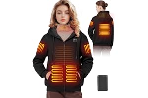 Moteoza Felpa con Cappuccio riscaldata da Donna con Batteria da 7,4 V 12000 mAh, Felpa da Donna riscaldata migliorata con 6 Zone di Riscaldamento