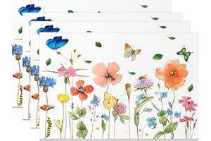 MIRRORANG Juego de 4 manteles individuales de jardín de acuarela de 45 x 30 cm, diseño de flores y mariposas, para cocina, comedor, primavera, verano, fiesta, decoración