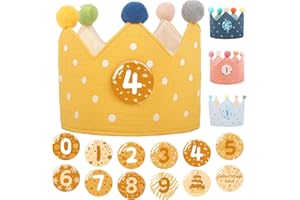 Tutukyle Geburtstagskrone Musselin mit Zahlen Geburtstagskrone Junge & Mädchen Krone Geburtstag mit Button Zahlen von 0-10 Geburtstagskrone Kinder Party Deko Hut für Kindergeburtstag