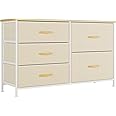Nicehill Dresser for Bedroom with 5 Drawers, Storage Drawer Organizer, Wide Chest of Drawers for Closet, Clothes, Kids, Baby, TV Stand with Storage Drawers, Wood Board, Fabric Drawers(Beige)