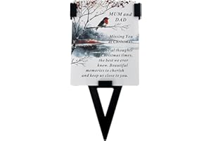 Angraves Mum and Dad Christmas Robin Memorial Remembrance Verse Plastic Coated Grave Graveside Card and Stand Stake